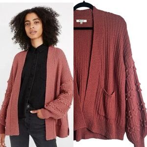 Madewell Pink Bobble Balloon Sleeve Open Front Knit Cardigan Sweater Sz XS Boho